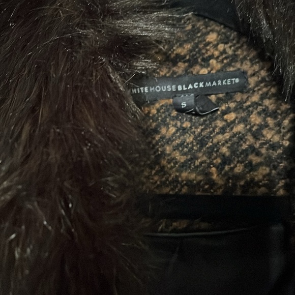 WHBM black and tan marbled coat w black faux fur color NWOT - Picture 5 of 8